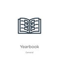 Yearbook icon. Thin linear yearbook outline icon isolated on white background from general collection. Line vector yearbook sign,