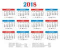 2018 yearly calendar. American colors. Royalty Free Stock Photo