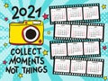2021 yearly Calendar template for photographers in pop art style
