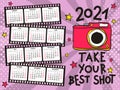 2021 yearly Calendar template for photographers in pop art style