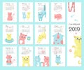 Calendar 2019 vector template with cute cats