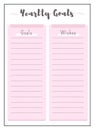 Yearly goals and wishes pink creative planner page design Royalty Free Stock Photo