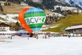 Yearly International Hot Air Balloon Festival in Chateau d`Oex, Switzerland. Preparation of the balloons