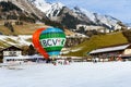 Yearly International Hot Air Balloon Festival in Chateau d`Oex, Switzerland. Preparation of the balloons