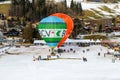 Yearly International Hot Air Balloon Festival in Chateau d`Oex, Switzerland. Preparation of the balloons