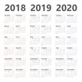 Yearly Wall Calendar Planner for next 3 years. 2018 to 2020 vector template