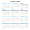 Yearly Wall Calendar Planner Template for 2018 Year. Vector Design Print Template. Royalty Free Stock Photo