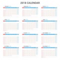 Yearly Wall Calendar Planner Template for 2018 Year. Vector Design Print Template. Royalty Free Stock Photo