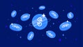 Yearn.finance YFI coins falling from the sky. YFI cryptocurrency concept banner background