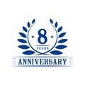 8 years anniversary celebration logo. 8th anniversary luxury design template. Vector and illustration.