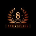 8 years anniversary celebration logo. 8th anniversary luxury design template. Vector and illustration. Royalty Free Stock Photo