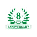 8 years anniversary celebration logo. 8th anniversary luxury design template. Vector and illustration. Royalty Free Stock Photo