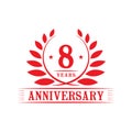 8 years anniversary celebration logo. 8th anniversary luxury design template. Vector and illustration.