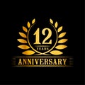 12 years anniversary celebration logo. 12th anniversary luxury design template. Vector and illustration. Royalty Free Stock Photo