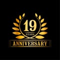 19 years anniversary celebration logo. 19th anniversary luxury design template. Vector and illustration.