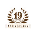 19 years anniversary celebration logo. 19th anniversary luxury design template. Vector and illustration.