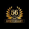 56 years anniversary celebration logo. 56th anniversary luxury design template. Vector and illustration. Royalty Free Stock Photo
