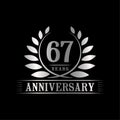 67 years anniversary celebration logo. 67th anniversary luxury design template. Vector and illustration. Royalty Free Stock Photo