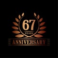 67 years anniversary celebration logo. 67th anniversary luxury design template. Vector and illustration. Royalty Free Stock Photo