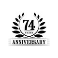 74 years anniversary celebration logo. 74th anniversary luxury design template. Vector and illustration.