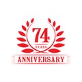 74 years anniversary celebration logo. 74th anniversary luxury design template. Vector and illustration.