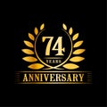 74 years anniversary celebration logo. 74th anniversary luxury design template. Vector and illustration.