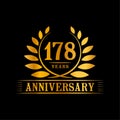 178 years anniversary celebration logo. 178th anniversary luxury design template. Vector and illustration. Royalty Free Stock Photo