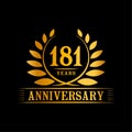 181 years anniversary celebration logo. 181st anniversary luxury design template. Vector and illustration. Royalty Free Stock Photo