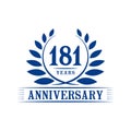 181 years anniversary celebration logo. 181st anniversary luxury design template. Vector and illustration. Royalty Free Stock Photo