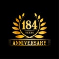 184 years anniversary celebration logo. 184th anniversary luxury design template. Vector and illustration. Royalty Free Stock Photo