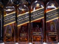 The 12 years aged blended scotch whisky Johnie Walker R Black Label, bottles at sale Royalty Free Stock Photo