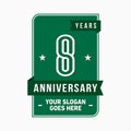 8 years celebrating anniversary design template. 8th logo. Vector and illustration. Royalty Free Stock Photo