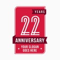 22 years celebrating anniversary design template. 22nd logo. Vector and illustration. Royalty Free Stock Photo