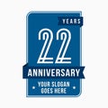 22 years celebrating anniversary design template. 22nd logo. Vector and illustration. Royalty Free Stock Photo