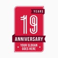 19 years celebrating anniversary design template. 19th logo. Vector and illustration.