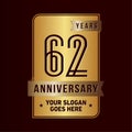 62 years celebrating anniversary design template. 62nd logo. Vector and illustration.