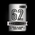 62 years celebrating anniversary design template. 62nd logo. Vector and illustration.