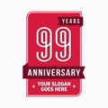 99 years celebrating anniversary design template. 99th logo. Vector and illustration. Royalty Free Stock Photo