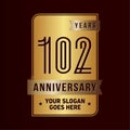 102 years celebrating anniversary design template. 102nd logo. Vector and illustration. Royalty Free Stock Photo