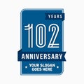 102 years celebrating anniversary design template. 102nd logo. Vector and illustration. Royalty Free Stock Photo