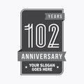 102 years celebrating anniversary design template. 102nd logo. Vector and illustration. Royalty Free Stock Photo