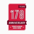 178 years celebrating anniversary design template. 178th logo. Vector and illustration. Royalty Free Stock Photo