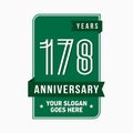 178 years celebrating anniversary design template. 178th logo. Vector and illustration. Royalty Free Stock Photo