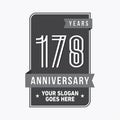 178 years celebrating anniversary design template. 178th logo. Vector and illustration. Royalty Free Stock Photo