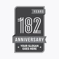 182 years celebrating anniversary design template. 182nd logo. Vector and illustration. Royalty Free Stock Photo