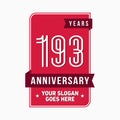 193 years celebrating anniversary design template. 193rd logo. Vector and illustration. Royalty Free Stock Photo
