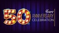 50 Years Anniversary Banner Vector. Fifty, Fiftieth Celebration. Lamp Background Digits. For Happy Birthday Luxurious