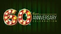 60 Years Anniversary Banner Vector. Sixty, Sixtieth Celebration. 3D Glowing Element Digits. For Flyer, Card, Wedding