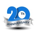 20 years anniversary, blue number with silver ribbon Royalty Free Stock Photo