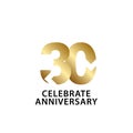 30 Years Anniversary Celebrate Gold Vector Template Design Illustration